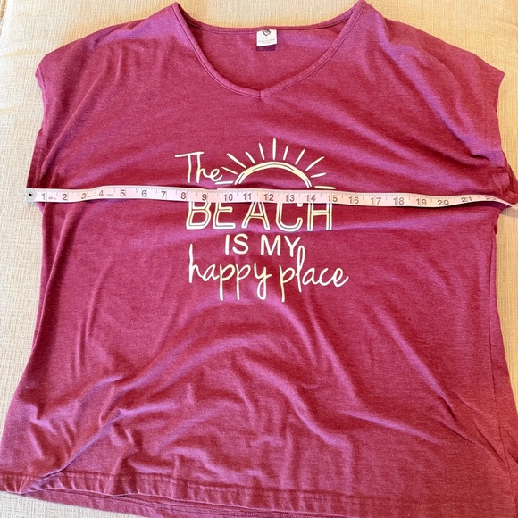 Graphic Tee with Beach Logo, “The Beach Is My Happy Place”, Burgundy, XL - Picture 3 of 5